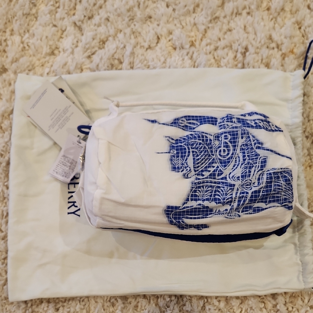 White and Blue Printed Pouch